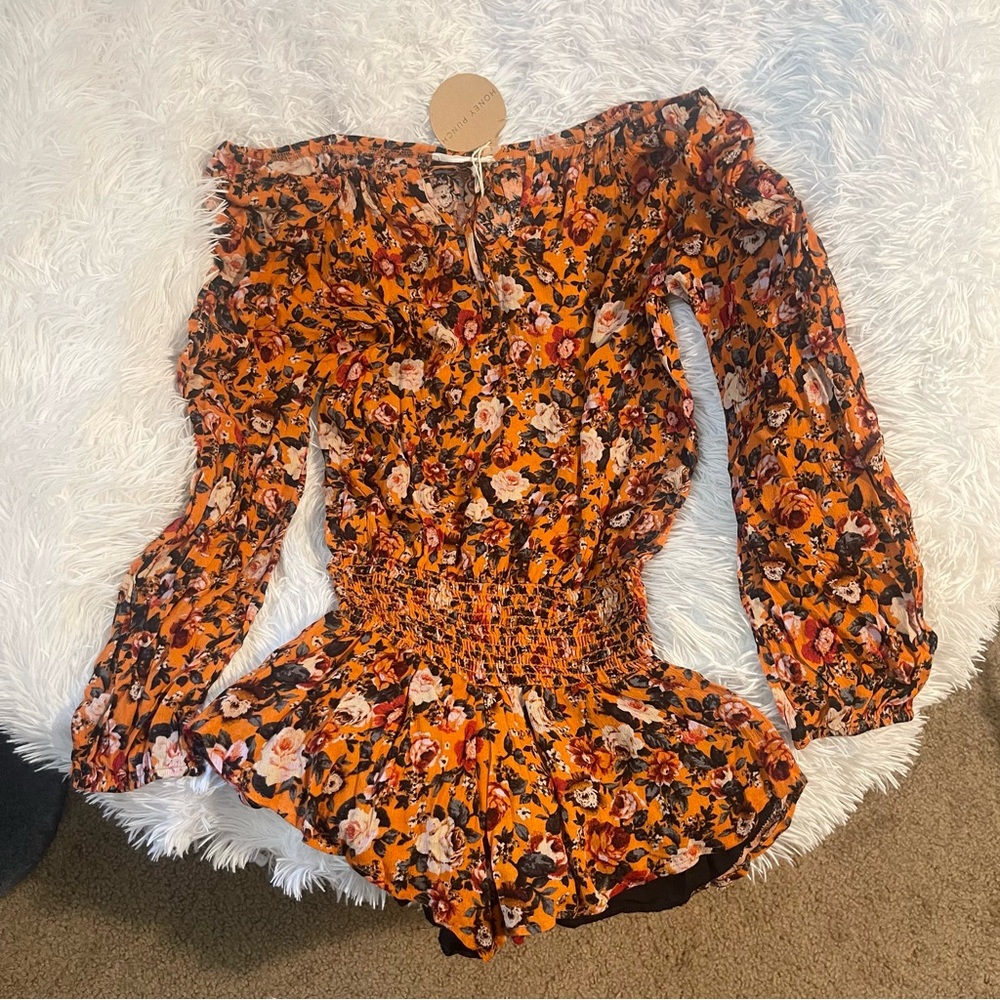 Off Shoulder Floral Keyhole Boho Hippie festival beach summer Romper
